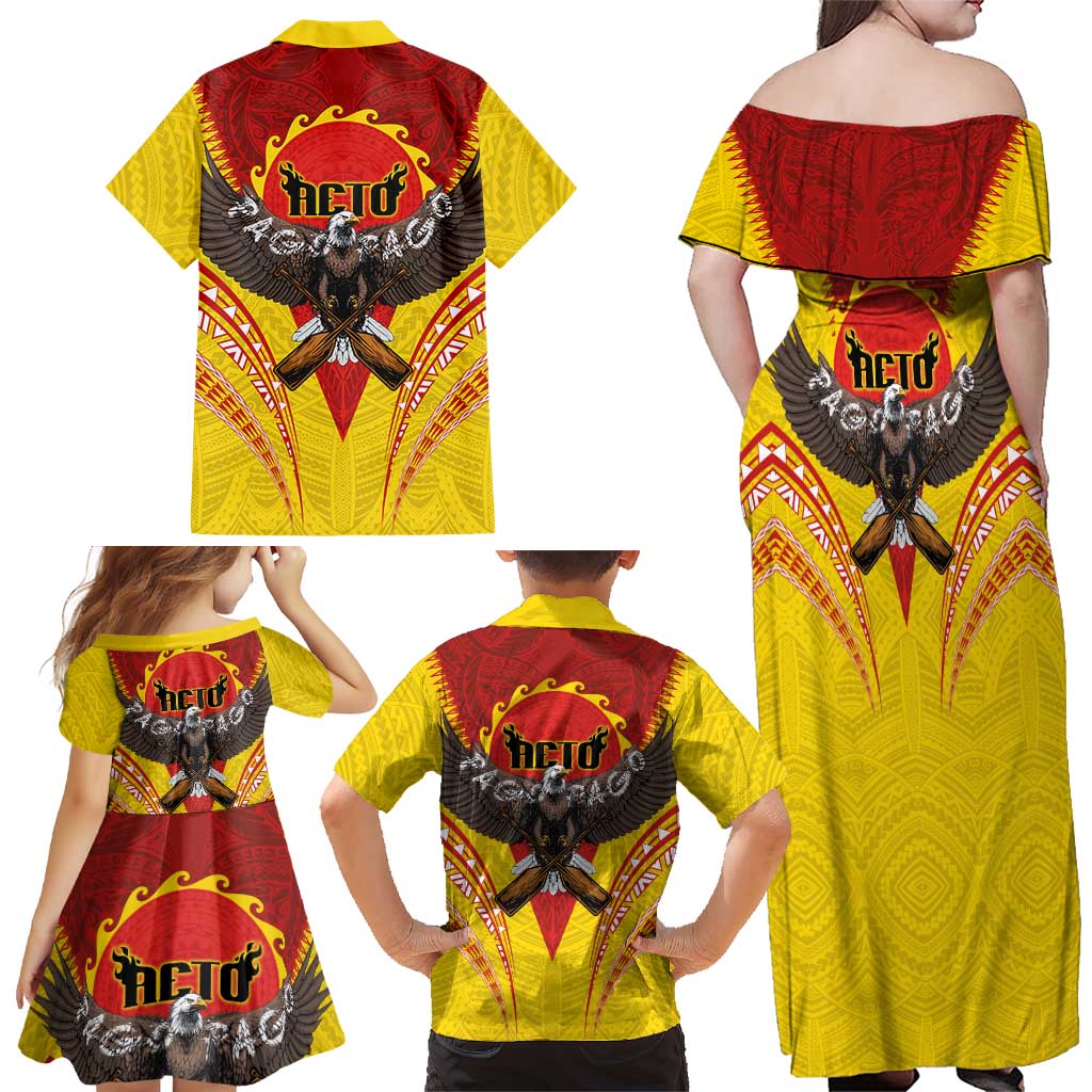 American Samoa Fautasi Race Family Matching Off Shoulder Maxi Dress and Hawaiian Shirt Pago Pago-Aeto Samoan Tattoo and Eagle LT03 - Polynesian Pride