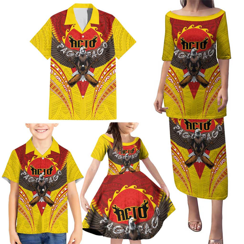 American Samoa Fautasi Race Family Matching Puletasi and Hawaiian Shirt Pago Pago-Aeto Samoan Tattoo and Eagle