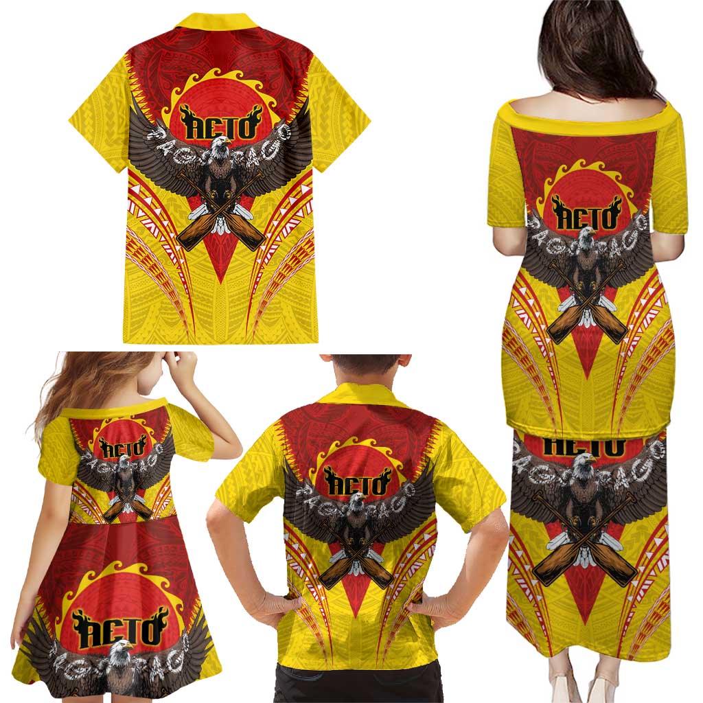 American Samoa Fautasi Race Family Matching Puletasi and Hawaiian Shirt Pago Pago-Aeto Samoan Tattoo and Eagle LT03 - Polynesian Pride