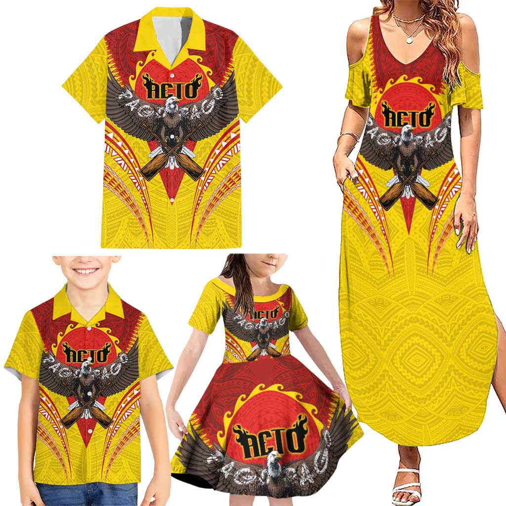 American Samoa Fautasi Race Family Matching Summer Maxi Dress and Hawaiian Shirt Pago Pago-Aeto Samoan Tattoo and Eagle LT03 - Polynesian Pride