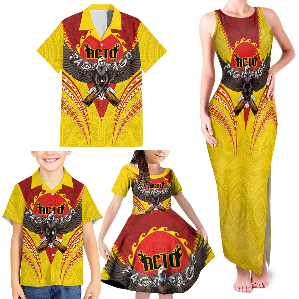 American Samoa Fautasi Race Family Matching Tank Maxi Dress and Hawaiian Shirt Pago Pago-Aeto Samoan Tattoo and Eagle LT03 - Polynesian Pride