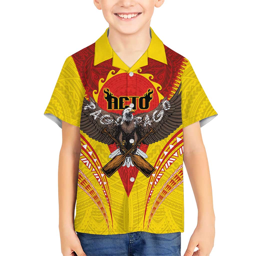American Samoa Fautasi Race Family Matching Tank Maxi Dress and Hawaiian Shirt Pago Pago-Aeto Samoan Tattoo and Eagle LT03 Son's Shirt Yellow - Polynesian Pride