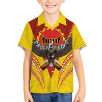 American Samoa Fautasi Race Family Matching Tank Maxi Dress and Hawaiian Shirt Pago Pago-Aeto Samoan Tattoo and Eagle LT03 Son's Shirt Yellow - Polynesian Pride