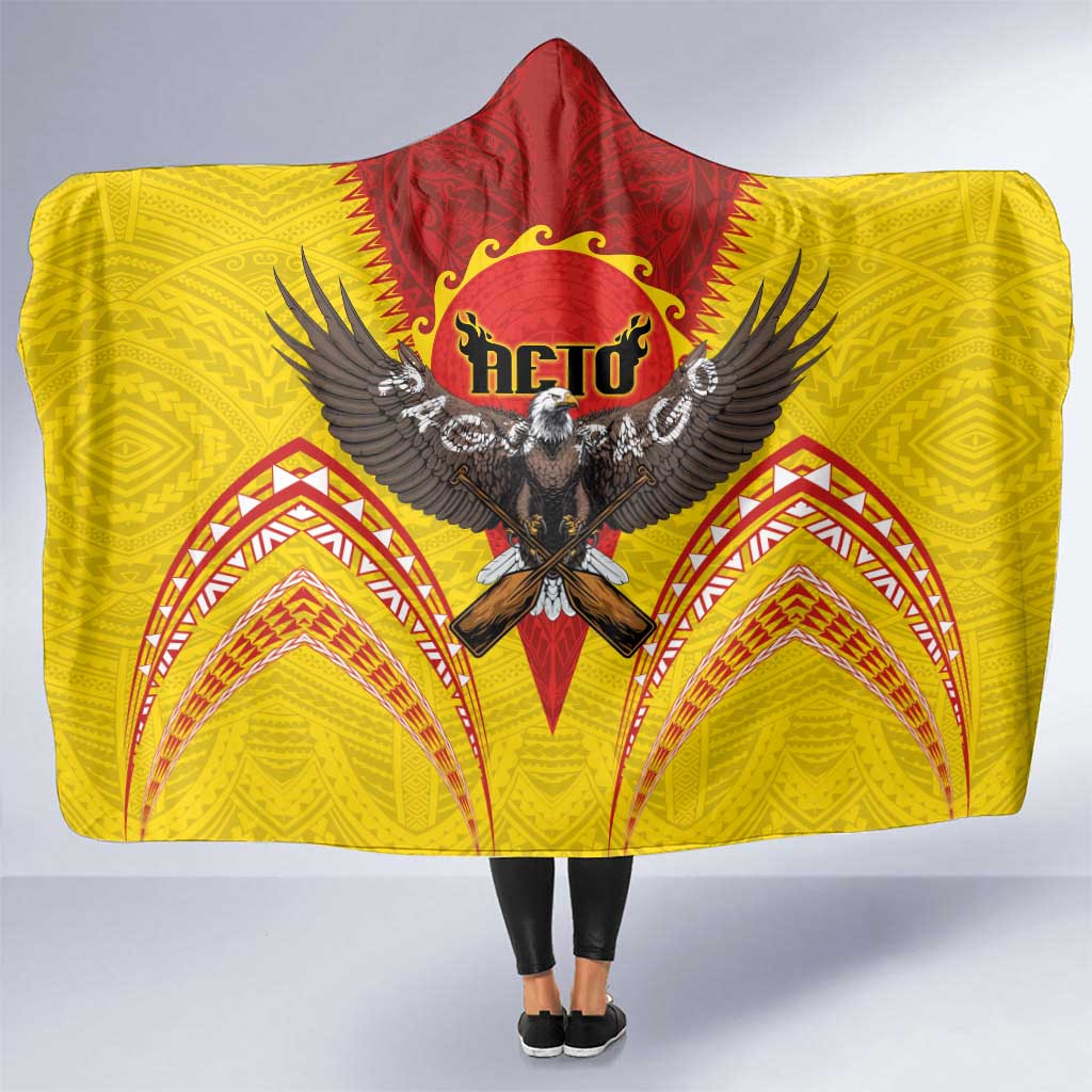 American Samoa Fautasi Race Hooded Blanket Pago Pago-Aeto Samoan Tattoo and Eagle