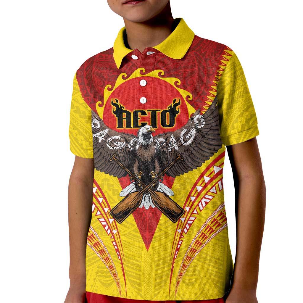 American Samoa Fautasi Race Kid Polo Shirt Pago Pago-Aeto Samoan Tattoo and Eagle