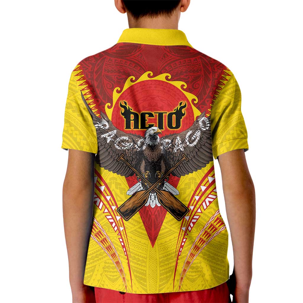 American Samoa Fautasi Race Kid Polo Shirt Pago Pago-Aeto Samoan Tattoo and Eagle
