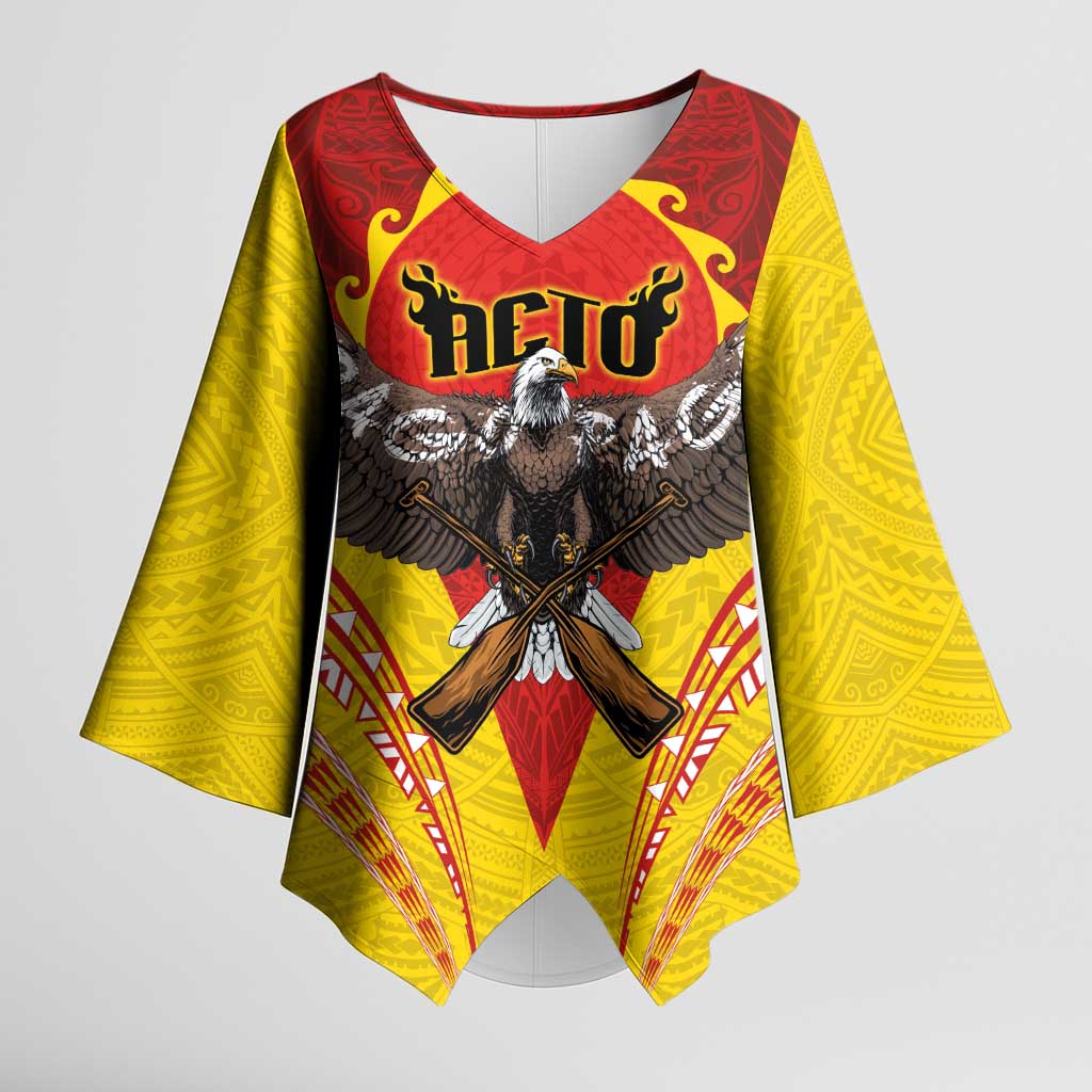 American Samoa Fautasi Race Kimono Sleeve Blouse Pago Pago-Aeto Samoan Tattoo and Eagle