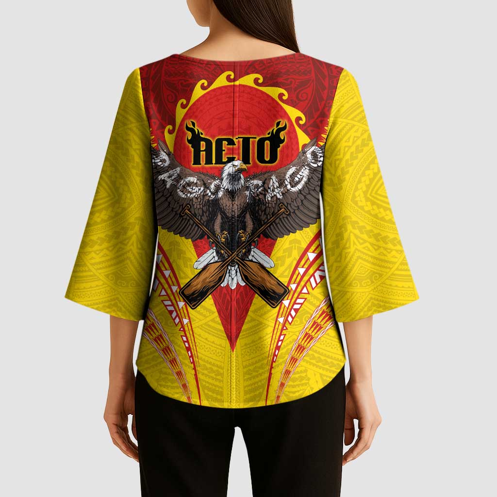American Samoa Fautasi Race Kimono Sleeve Blouse Pago Pago-Aeto Samoan Tattoo and Eagle