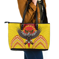 American Samoa Fautasi Race Leather Tote Bag Pago Pago-Aeto Samoan Tattoo and Eagle