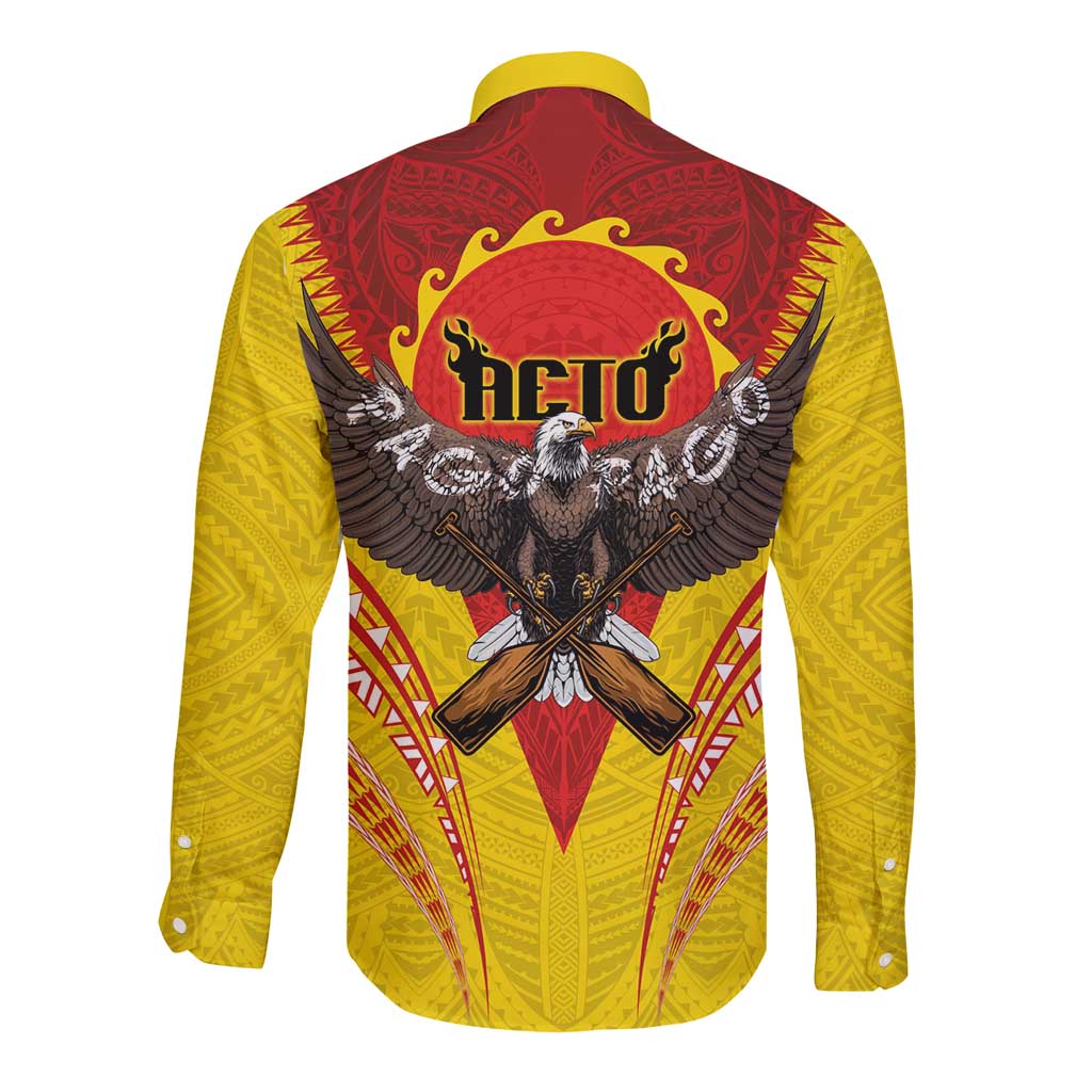 American Samoa Fautasi Race Long Sleeve Button Shirt Pago Pago-Aeto Samoan Tattoo and Eagle