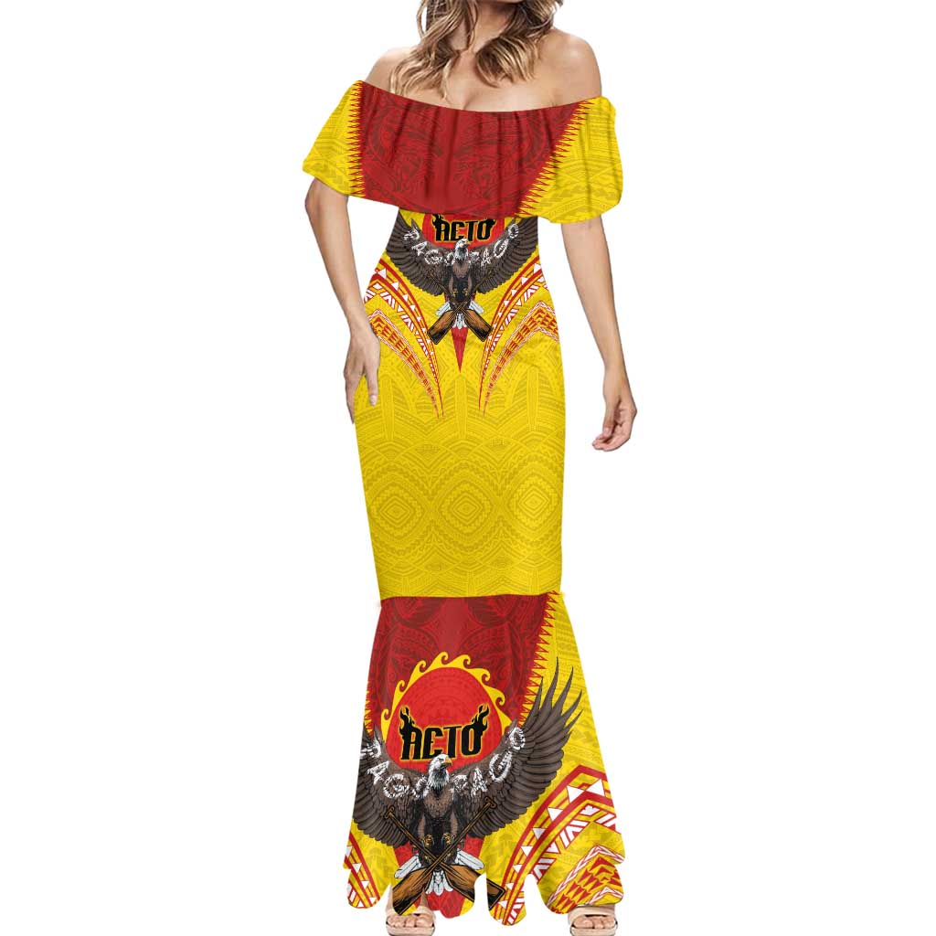 American Samoa Fautasi Race Mermaid Dress Pago Pago-Aeto Samoan Tattoo and Eagle