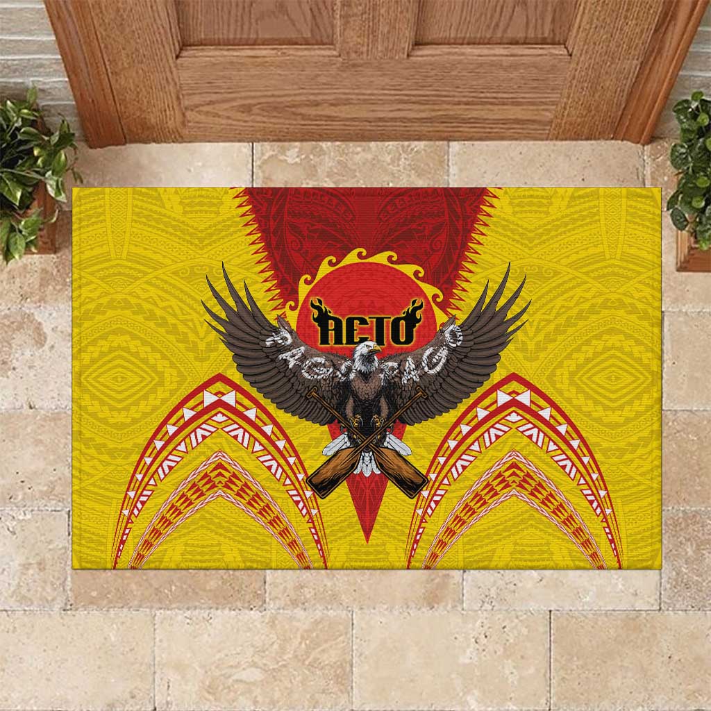 American Samoa Fautasi Race Rubber Doormat Pago Pago-Aeto Samoan Tattoo and Eagle