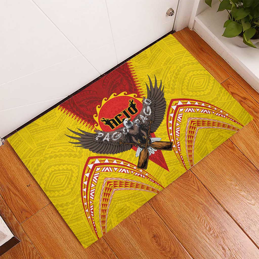 American Samoa Fautasi Race Rubber Doormat Pago Pago-Aeto Samoan Tattoo and Eagle