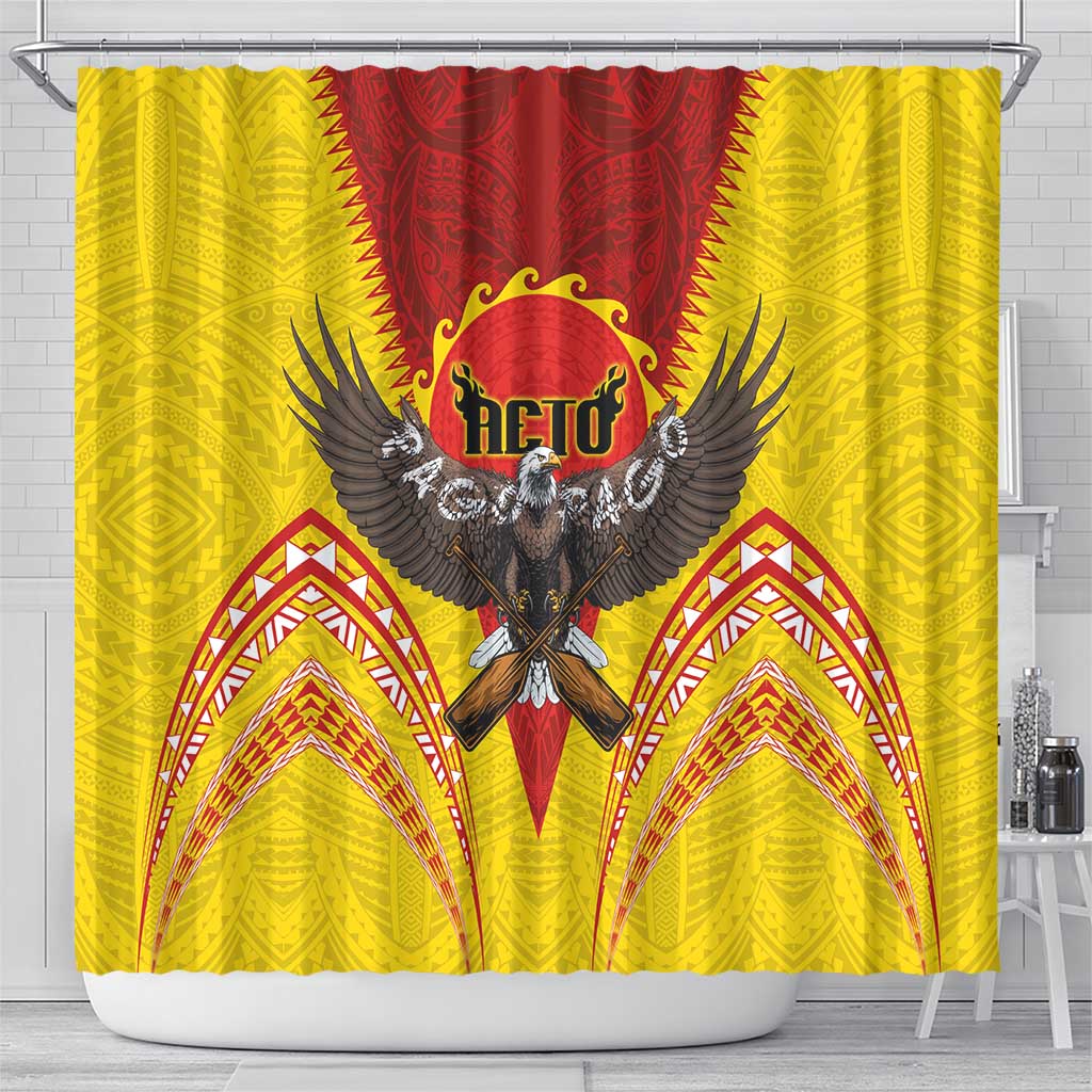 American Samoa Fautasi Race Shower Curtain Pago Pago-Aeto Samoan Tattoo and Eagle
