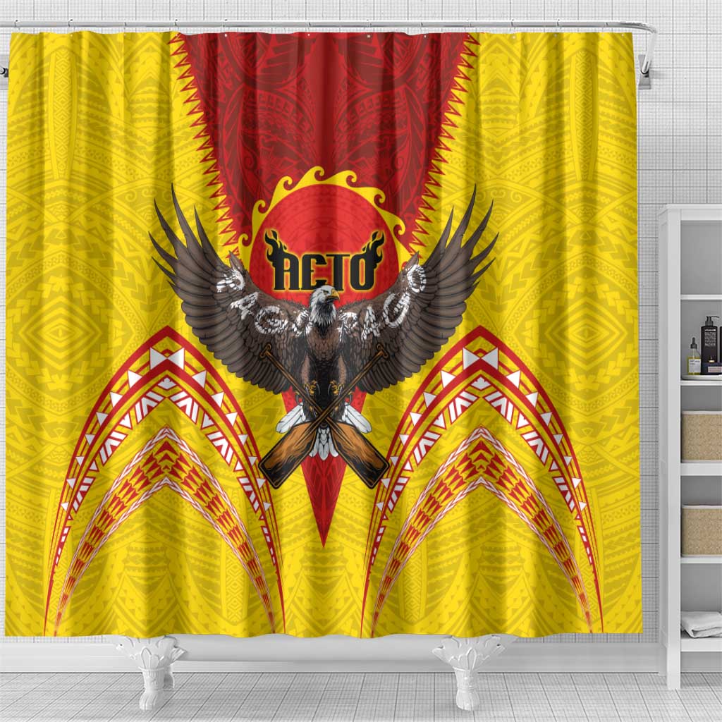 American Samoa Fautasi Race Shower Curtain Pago Pago-Aeto Samoan Tattoo and Eagle