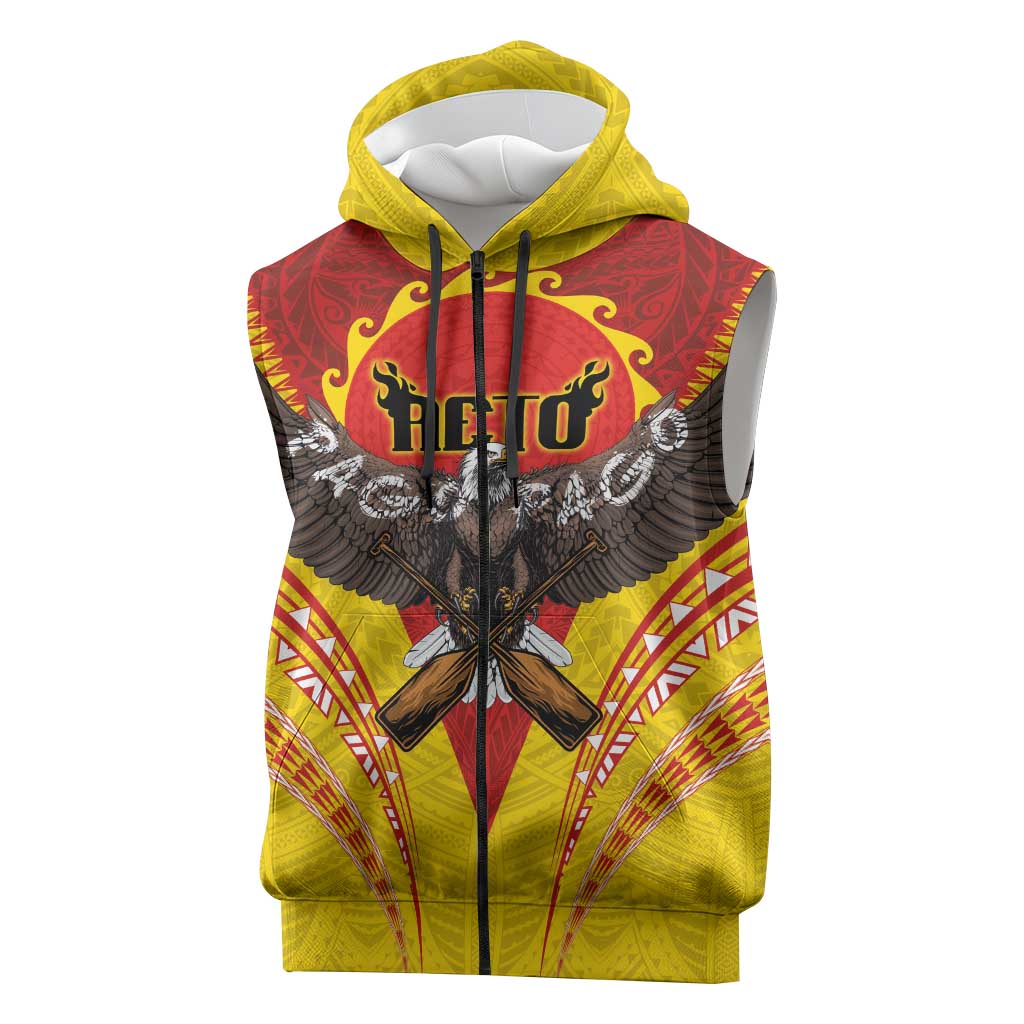 American Samoa Fautasi Race Sleeveless Zip Hoodie Pago Pago-Aeto Samoan Tattoo and Eagle
