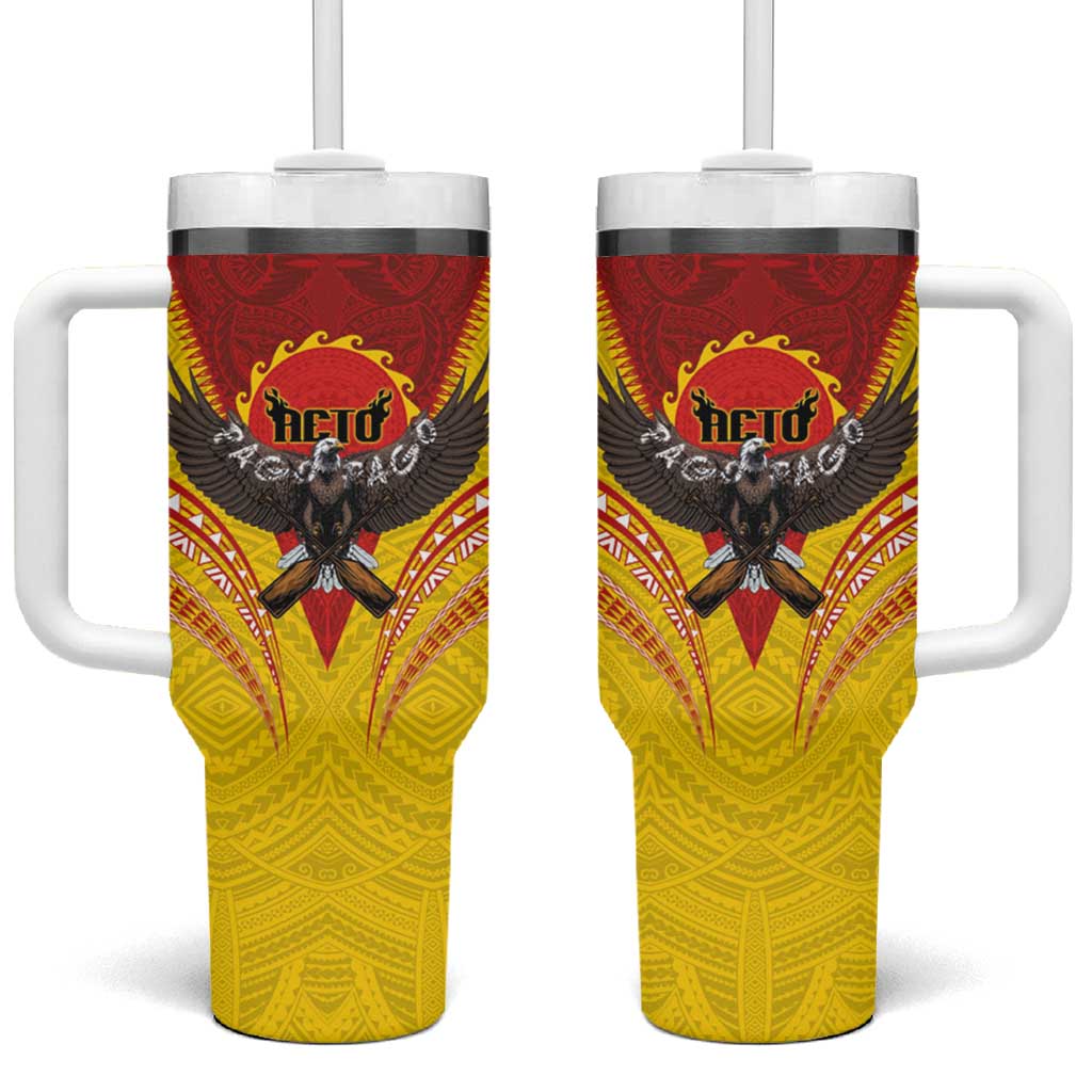 American Samoa Fautasi Race Tumbler With Handle Pago Pago-Aeto Samoan Tattoo and Eagle