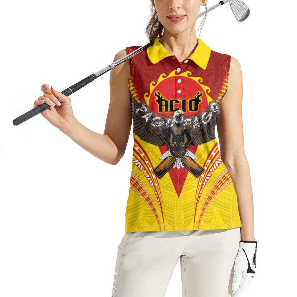 American Samoa Fautasi Race Women Sleeveless Polo Shirt Pago Pago-Aeto Samoan Tattoo and Eagle