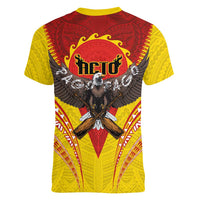 American Samoa Fautasi Race Women V-Neck T-Shirt Pago Pago-Aeto Samoan Tattoo and Eagle