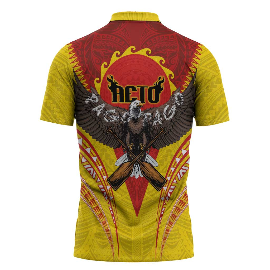 American Samoa Fautasi Race Zipper Polo Shirt Pago Pago-Aeto Samoan Tattoo and Eagle
