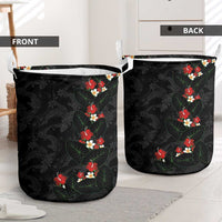Hawaiian Taro Leaves-Hibiscus and Plumeria Laundry Basket Floral Tribal Tattoo Motif