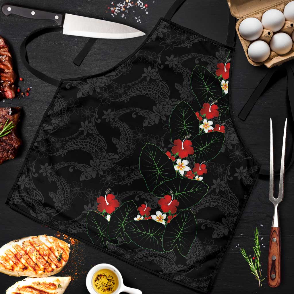 Hawaiian Taro Leaves-Hibiscus and Plumeria Apron Floral Tribal Tattoo Motif