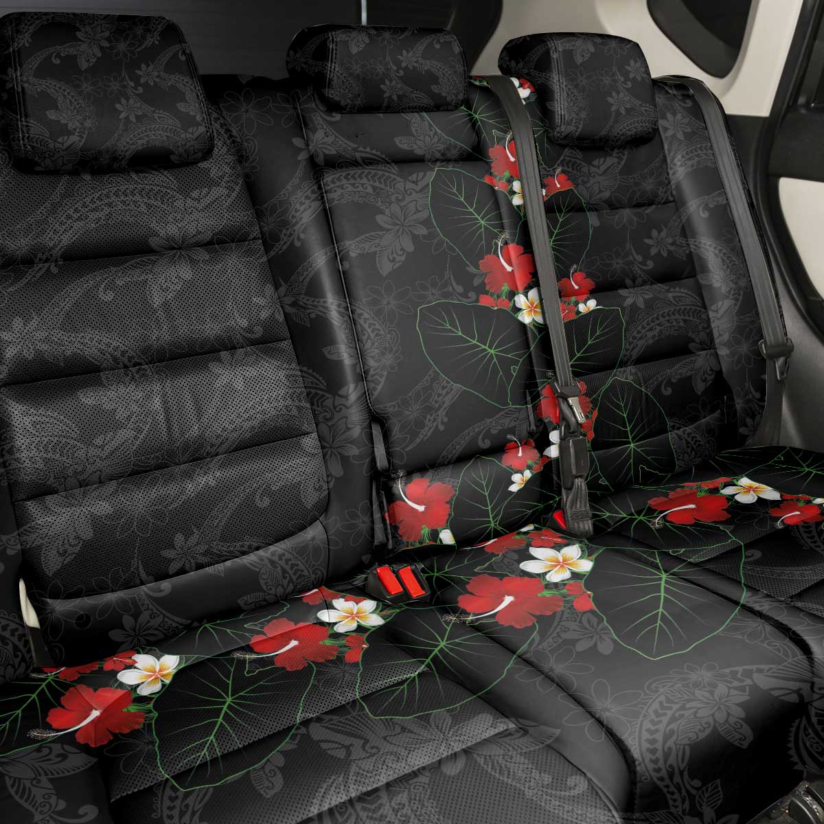 Hawaiian Taro Leaves-Hibiscus and Plumeria Back Car Seat Cover Floral Tribal Tattoo Motif LT03 - Polynesian Pride
