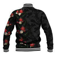 Hawaiian Taro Leaves-Hibiscus and Plumeria Baseball Jacket Floral Tribal Tattoo Motif