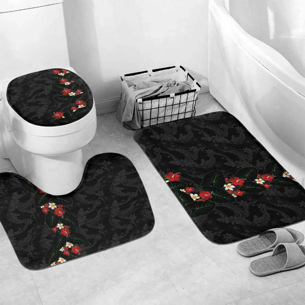 Hawaiian Taro Leaves-Hibiscus and Plumeria Bathroom Set Floral Tribal Tattoo Motif