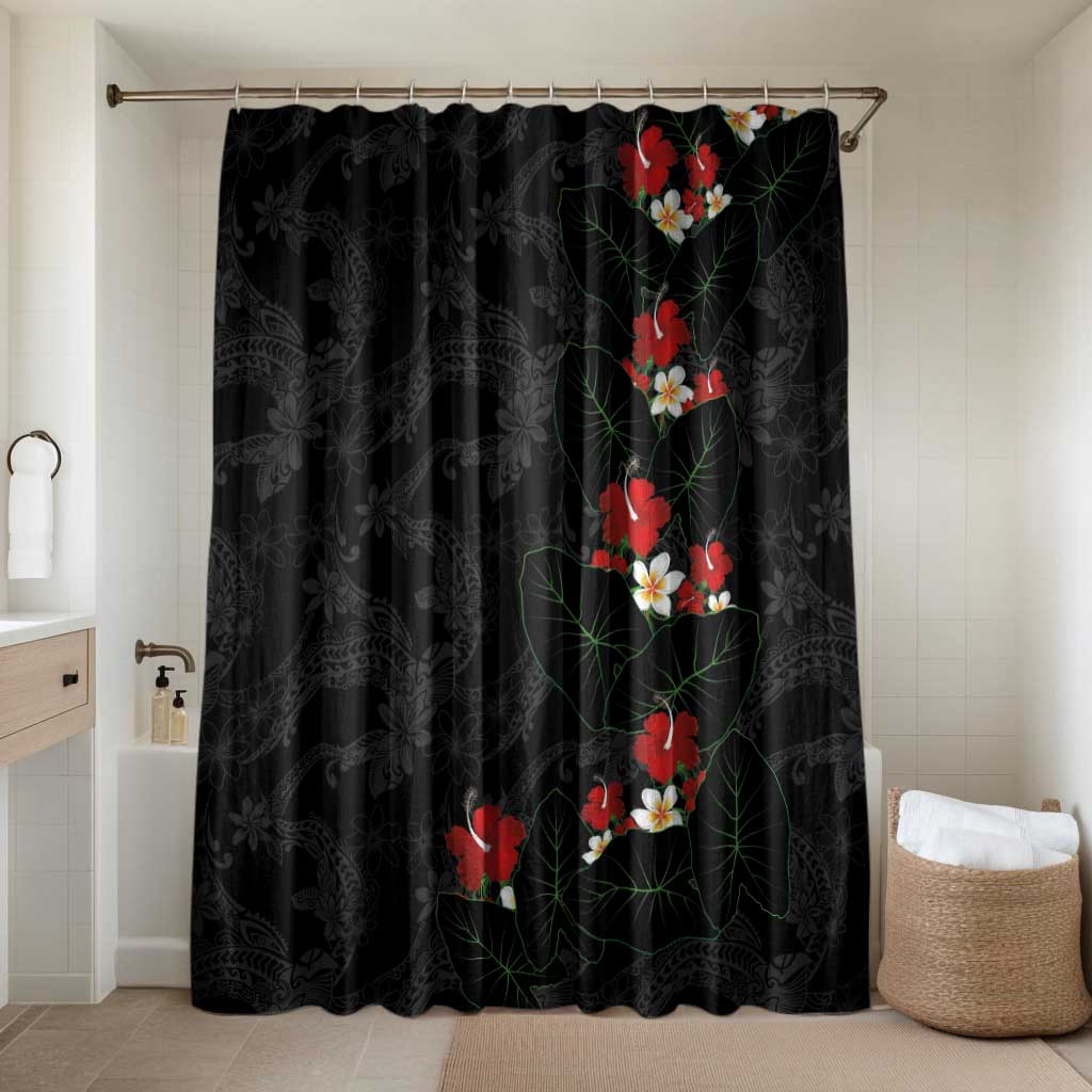 Hawaiian Taro Leaves-Hibiscus and Plumeria Bathroom Set Floral Tribal Tattoo Motif
