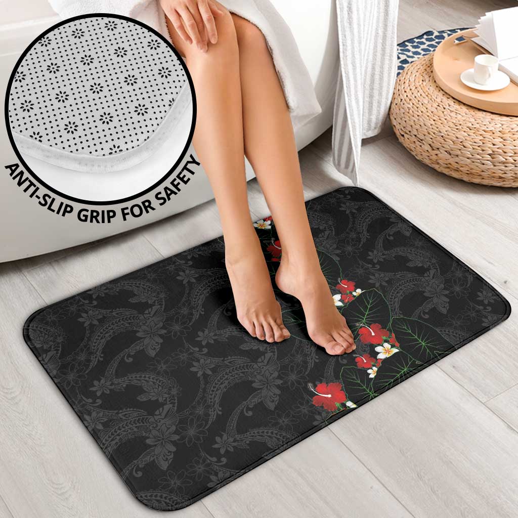 Hawaiian Taro Leaves-Hibiscus and Plumeria Bathroom Set Floral Tribal Tattoo Motif