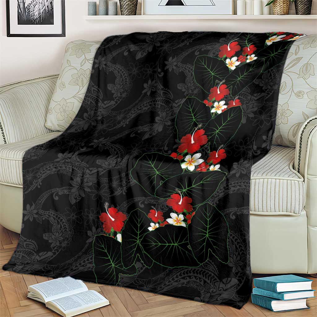 Hawaiian Taro Leaves-Hibiscus and Plumeria Blanket Floral Tribal Tattoo Motif