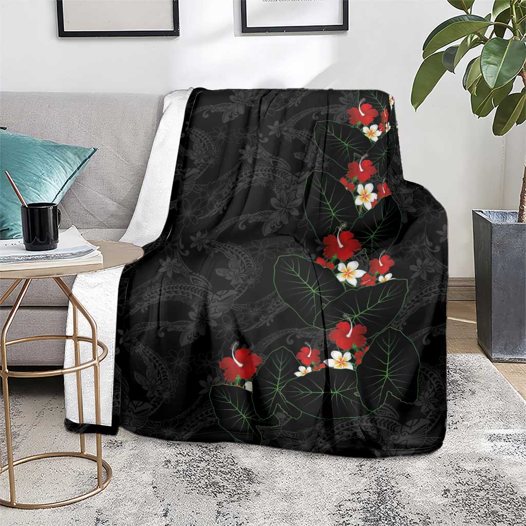 Hawaiian Taro Leaves-Hibiscus and Plumeria Blanket Floral Tribal Tattoo Motif