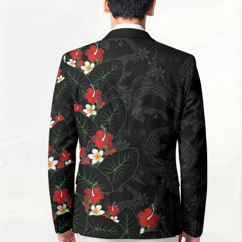 Hawaiian Taro Leaves-Hibiscus and Plumeria Blazer Floral Tribal Tattoo Motif