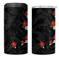 Hawaiian Taro Leaves-Hibiscus and Plumeria 4 in 1 Can Cooler Tumbler Floral Tribal Tattoo Motif LT03 One Size: 16 oz Black - Polynesian Pride