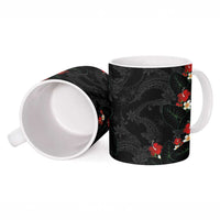 Hawaiian Taro Leaves-Hibiscus and Plumeria Ceramic Mug Floral Tribal Tattoo Motif