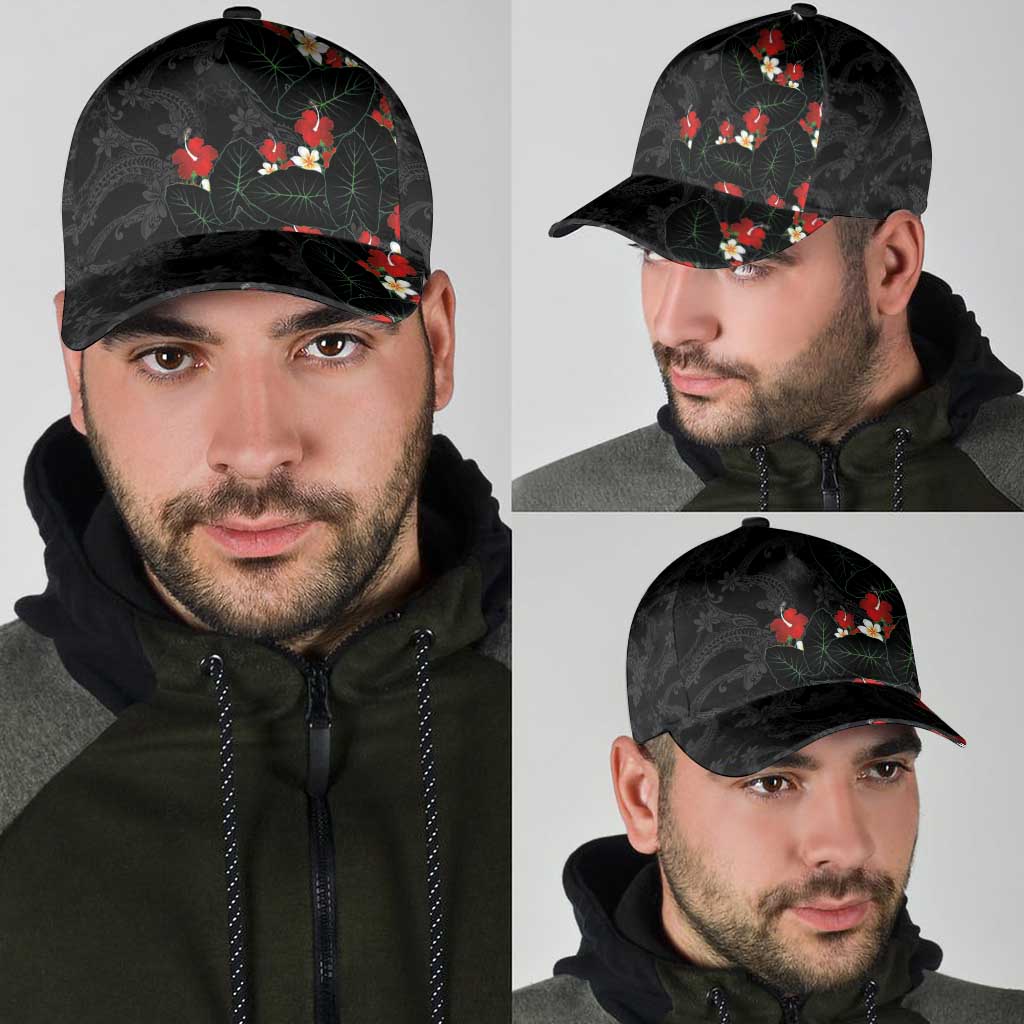 Hawaiian Taro Leaves-Hibiscus and Plumeria Classic Cap Floral Tribal Tattoo Motif