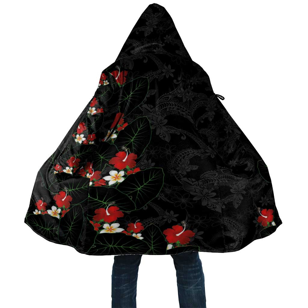 Hawaiian Taro Leaves-Hibiscus and Plumeria Cloak Floral Tribal Tattoo Motif LT03 Unisex Black - Polynesian Pride