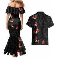 Hawaiian Taro Leaves-Hibiscus and Plumeria Couples Matching Mermaid Dress and Hawaiian Shirt Floral Tribal Tattoo Motif LT03 - Polynesian Pride