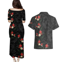Hawaiian Taro Leaves-Hibiscus and Plumeria Couples Matching Puletasi and Hawaiian Shirt Floral Tribal Tattoo Motif LT03 - Polynesian Pride