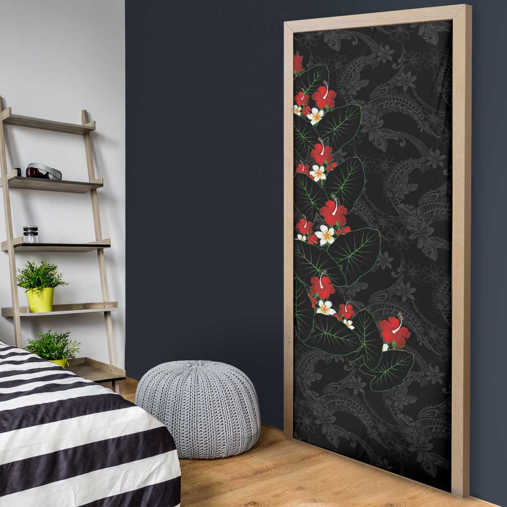 Hawaiian Taro Leaves-Hibiscus and Plumeria Door Cover Floral Tribal Tattoo Motif LT03 - Polynesian Pride