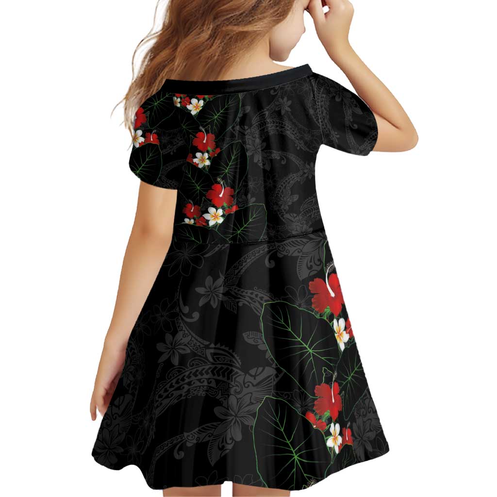 Hawaiian Taro Leaves-Hibiscus and Plumeria Family Matching Off Shoulder Short Dress and Hawaiian Shirt Floral Tribal Tattoo Motif LT03 - Polynesian Pride