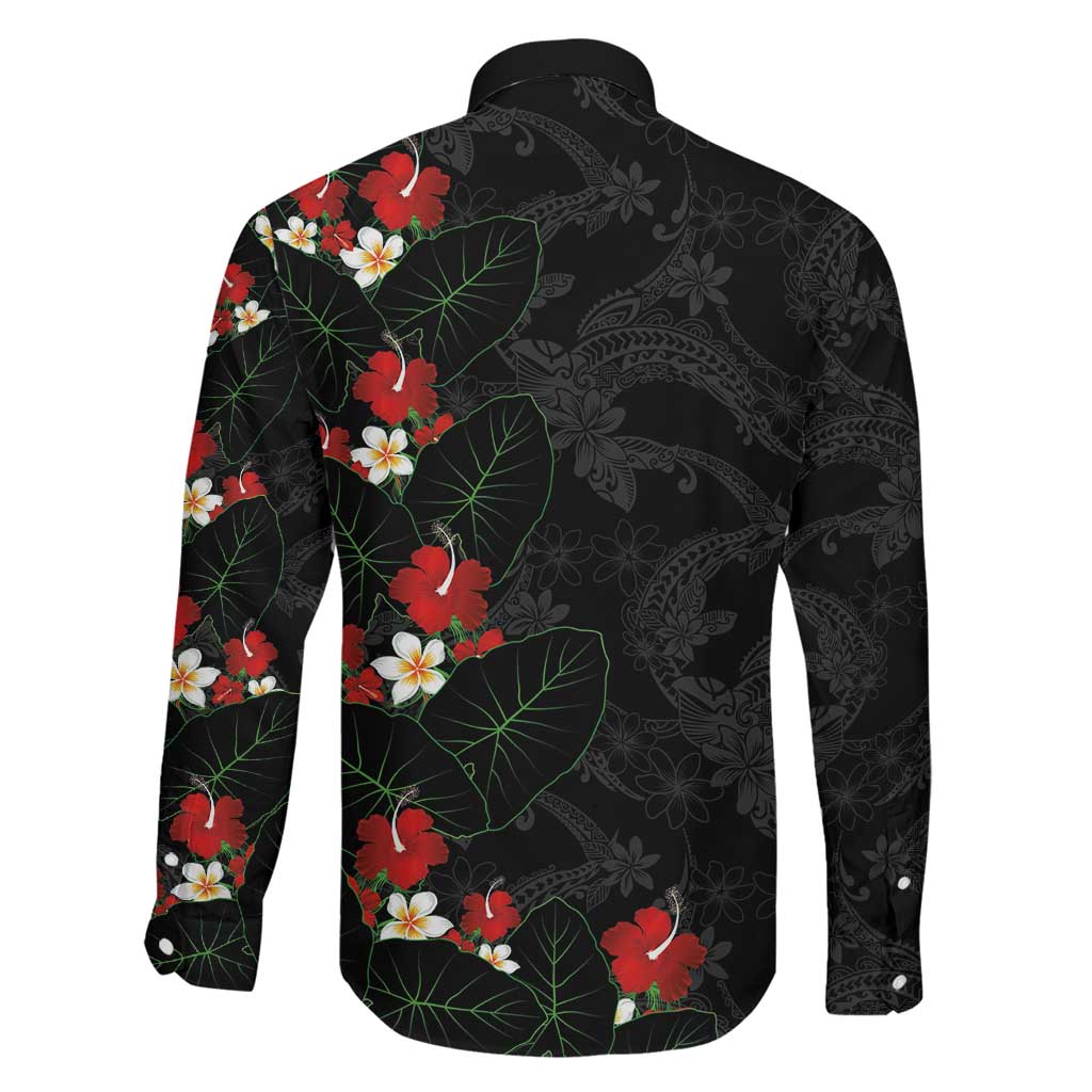 Hawaiian Taro Leaves-Hibiscus and Plumeria Family Matching Tank Maxi Dress and Hawaiian Shirt Floral Tribal Tattoo Motif LT03 - Polynesian Pride
