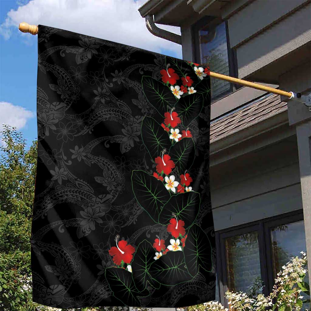 Hawaiian Taro Leaves-Hibiscus and Plumeria Garden Flag Floral Tribal Tattoo Motif LT03 - Polynesian Pride