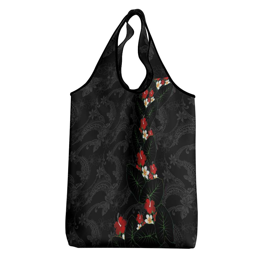Hawaiian Taro Leaves-Hibiscus and Plumeria Grocery Bag Floral Tribal Tattoo Motif LT03 - Polynesian Pride