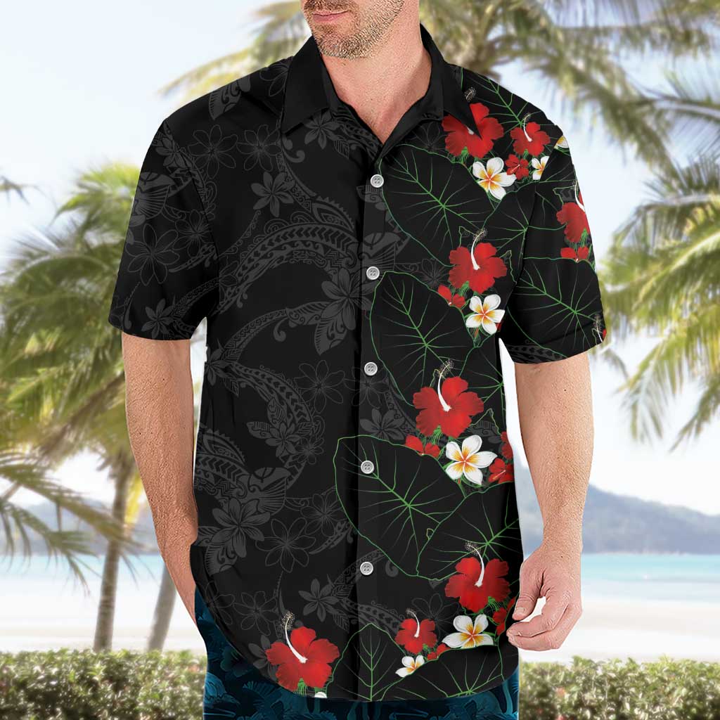 Hawaiian Taro Leaves-Hibiscus and Plumeria Hawaiian Shirt Floral Tribal Tattoo Motif LT03 - Polynesian Pride