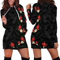 Hawaiian Taro Leaves-Hibiscus and Plumeria Hoodie Dress Floral Tribal Tattoo Motif LT03 - Polynesian Pride