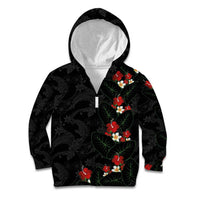 Hawaiian Taro Leaves-Hibiscus and Plumeria Kid Hoodie Floral Tribal Tattoo Motif LT03 Zip Hoodie Black - Polynesian Pride
