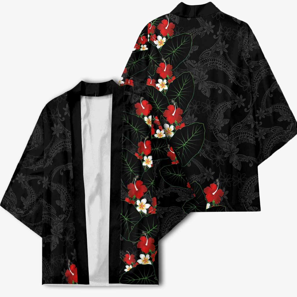 Hawaiian Taro Leaves-Hibiscus and Plumeria Kimono Floral Tribal Tattoo Motif LT03 - Polynesian Pride