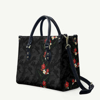 Hawaiian Taro Leaves-Hibiscus and Plumeria Leather Bag Floral Tribal Tattoo Motif LT03 Black - Polynesian Pride